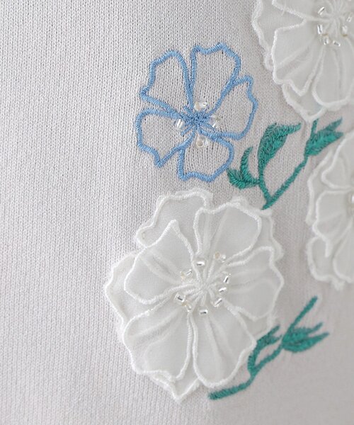 Sunauna（スーナウーナ）の「【SS～Lサイズ展開／フラワー刺繍】クラフトニットカーディガン（カーディガン/ボレロ・レディース・ライトグレー/ライトグリーン/ネイビー・34/38/40）」の8枚目の写真