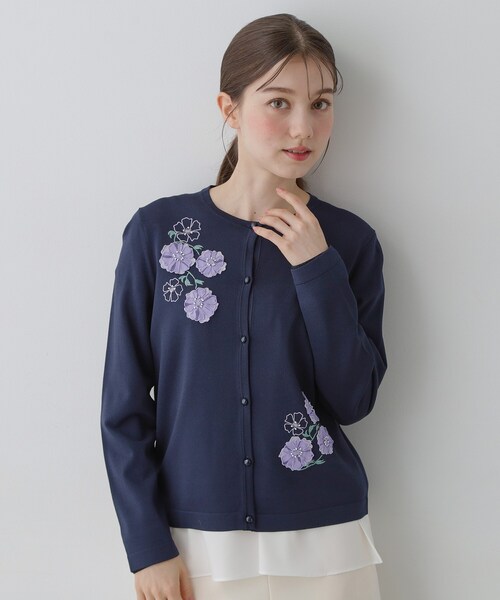 Sunauna（スーナウーナ）の「【SS～Lサイズ展開／フラワー刺繍】クラフトニットカーディガン（カーディガン/ボレロ・レディース・ライトグレー/ライトグリーン/ネイビー・34/38/40）」の13枚目の写真