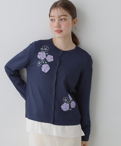 Sunauna（スーナウーナ）の「【SS～Lサイズ展開／フラワー刺繍】クラフトニットカーディガン（カーディガン/ボレロ・レディース・ライトグレー/ライトグリーン/ネイビー・34/38/40）」の14枚目の写真