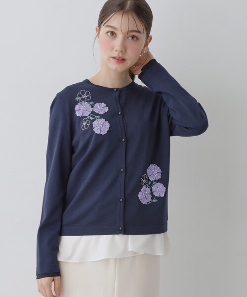 Sunauna（スーナウーナ）の「【SS～Lサイズ展開／フラワー刺繍】クラフトニットカーディガン（カーディガン/ボレロ・レディース・ライトグレー/ライトグリーン/ネイビー・34/38/40）」の15枚目の写真