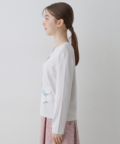 Sunauna（スーナウーナ）の「【SS～Lサイズ展開／フラワー刺繍】クラフトニットカーディガン（カーディガン/ボレロ・レディース・ライトグレー/ライトグリーン/ネイビー・34/38/40）」の18枚目の写真