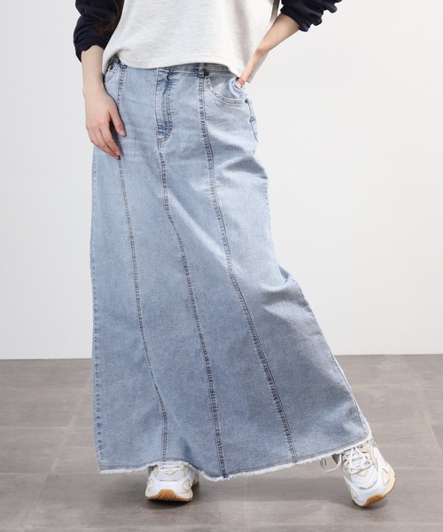 hunch(ハンチ)の「hunch 9.5オンス ストレッチデニムスカート(デニムスカート・レディース・ブルー/クリーム/ライトインディゴブルー・FREE)」の3枚目の写真