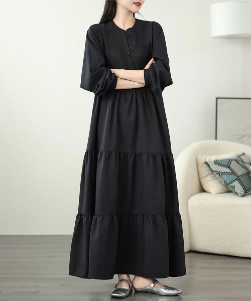 ONEP STAR（ワンピスター）の「ティアードロングシャツワンピース（シャツワンピース・レディース・ブラック・LARGE/MEDIUM/X-LARGE）」の4枚目の写真