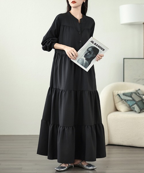ONEP STAR（ワンピスター）の「ティアードロングシャツワンピース（シャツワンピース・レディース・ブラック・LARGE/MEDIUM/X-LARGE）」の5枚目の写真