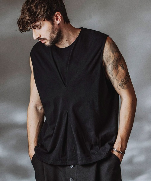 NO ID.（ノーアイディ）の「mta616- ｾﾝﾀｰﾀｯｸｽﾘｰﾌﾞﾚｽPO スリーブレスTシャツ(858006-454T)（タンクトップ・メンズ・ホワイト/グレー/ブラック・ONE SIZE）」の2枚目の写真