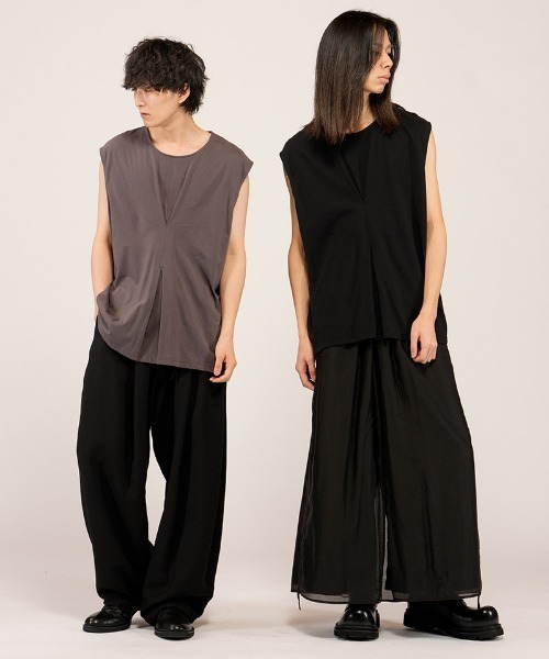 NO ID.（ノーアイディ）の「mta616- ｾﾝﾀｰﾀｯｸｽﾘｰﾌﾞﾚｽPO スリーブレスTシャツ(858006-454T)（タンクトップ・メンズ・ホワイト/グレー/ブラック・ONE SIZE）」の4枚目の写真