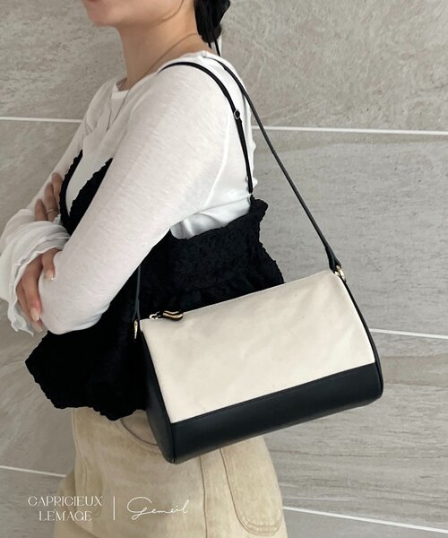 CAPRICIEUX LE'MAGE（カプリシューレマージュ）の「【LE'MAGE×gemeilコラボ】3WAYキャンバスエッグショルダーバッグ（ショルダーバッグ・レディース・ベージュ/ブラック・FREE）」の3枚目の写真