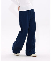 Curved Wide-Leg Work Pants (NAVY)