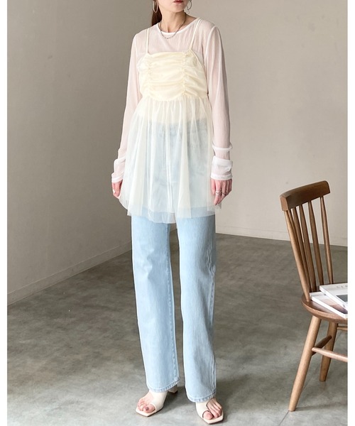 She's Closet(シーズクローゼット)の「シアーレイヤード バックリボン ペプラ ムチュールキャミソール チュニック(キャミソール・レディース・グレー/アイボリー/ブラック・FREE)」の13枚目の写真
