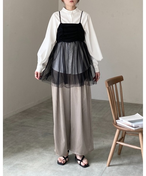 She's Closet(シーズクローゼット)の「シアーレイヤード バックリボン ペプラ ムチュールキャミソール チュニック(キャミソール・レディース・グレー/アイボリー/ブラック・FREE)」の14枚目の写真