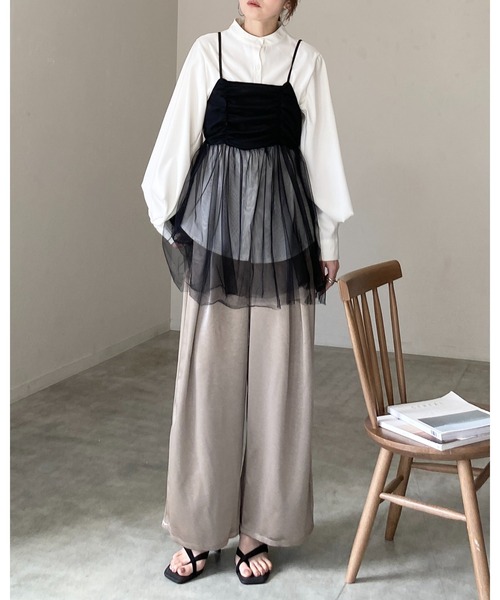 She's Closet(シーズクローゼット)の「シアーレイヤード バックリボン ペプラ ムチュールキャミソール チュニック(キャミソール・レディース・グレー/アイボリー/ブラック・FREE)」の15枚目の写真