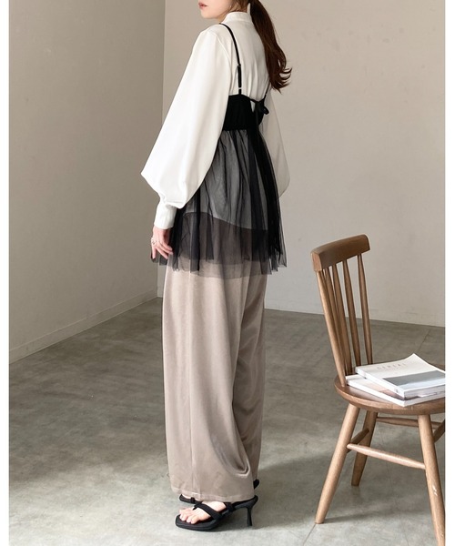 She's Closet(シーズクローゼット)の「シアーレイヤード バックリボン ペプラ ムチュールキャミソール チュニック(キャミソール・レディース・グレー/アイボリー/ブラック・FREE)」の16枚目の写真
