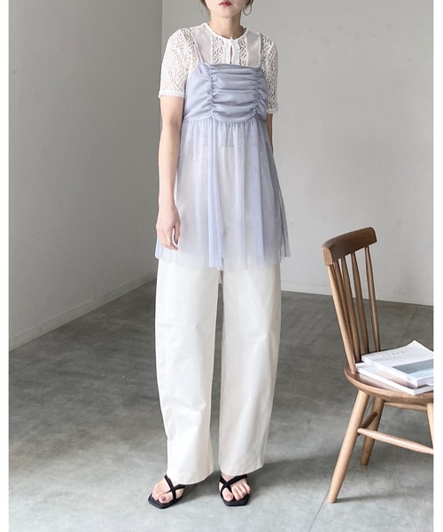 She's Closet(シーズクローゼット)の「シアーレイヤード バックリボン ペプラ ムチュールキャミソール チュニック(キャミソール・レディース・グレー/アイボリー/ブラック・FREE)」の18枚目の写真