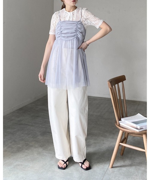 She's Closet(シーズクローゼット)の「シアーレイヤード バックリボン ペプラ ムチュールキャミソール チュニック(キャミソール・レディース・グレー/アイボリー/ブラック・FREE)」の19枚目の写真