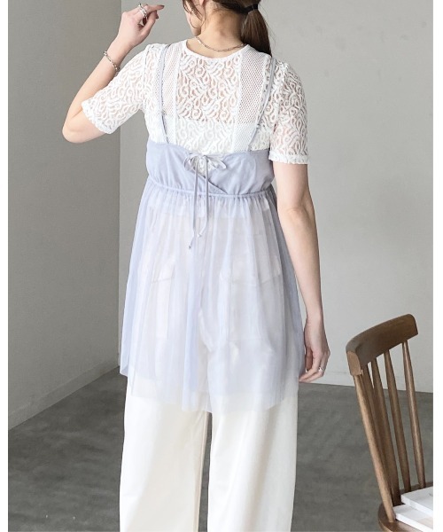 She's Closet(シーズクローゼット)の「シアーレイヤード バックリボン ペプラ ムチュールキャミソール チュニック(キャミソール・レディース・グレー/アイボリー/ブラック・FREE)」の22枚目の写真