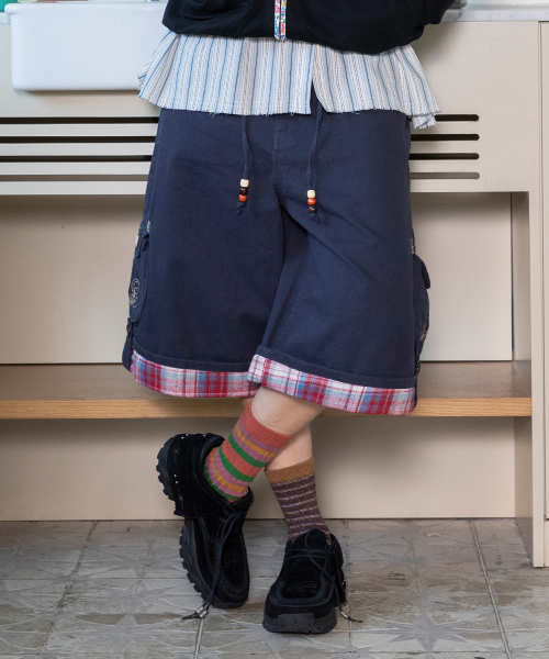 RuNaKi'Hu'(ルナキフ)の「WXP080 ヘッニムとダルニム チェック配色 バミューダパンツ (ネイビー)(その他パンツ・レディース・その他・1/2/3)」の1枚目の写真