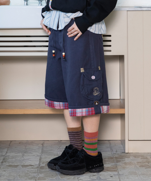 RuNaKi'Hu'(ルナキフ)の「WXP080 ヘッニムとダルニム チェック配色 バミューダパンツ (ネイビー)(その他パンツ・レディース・その他・1/2/3)」の2枚目の写真