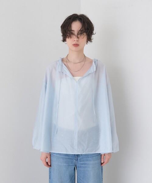 EMMA ROUGE VIF(エマルージュヴィフ)の「【一部店舗限定】バルーンスリーブシアーブラウス(シャツ/ブラウス・レディース・ブルー/ベージュ/ホワイト・フリー)」の12枚目の写真