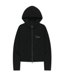W SLIM FIT RIB HOOD ZIP-UP - BLACK