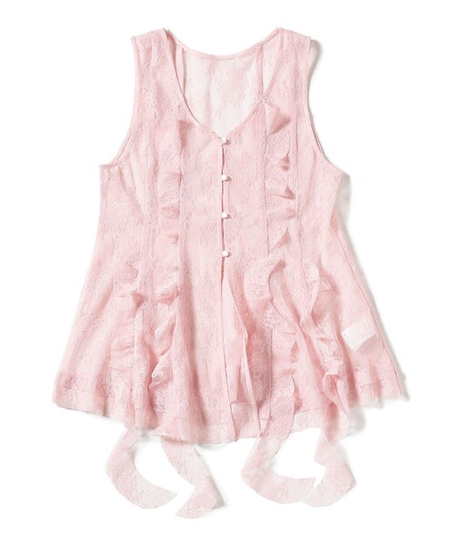 Ray BEAMS(レイビームス)の「レース ラッフル ロング ジレ(シャツ/ブラウス・レディース・ブラック/ピンク・ONE SIZE)」の12枚目の写真