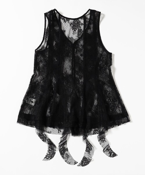 Ray BEAMS(レイビームス)の「レース ラッフル ロング ジレ(シャツ/ブラウス・レディース・ブラック/ピンク・ONE SIZE)」の5枚目の写真