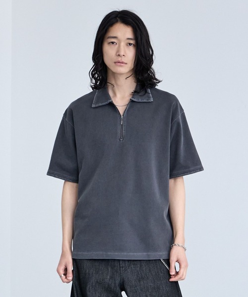 RAGEBLUE（レイジブルー）の「Pigment Half Zip T-Shirt / ピグメント加工/ハンドステッチハーフジップTシャツ（Tシャツ/カットソー・メンズ・オフホワイト/ブルー/その他19/ダークブラウン・SMALL/LARGE/MEDIUM）」の4枚目の写真