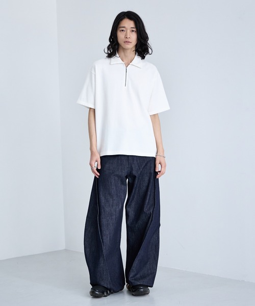 RAGEBLUE（レイジブルー）の「Pigment Half Zip T-Shirt / ピグメント加工/ハンドステッチハーフジップTシャツ（Tシャツ/カットソー・メンズ・オフホワイト/ブルー/その他19/ダークブラウン・SMALL/LARGE/MEDIUM）」の5枚目の写真