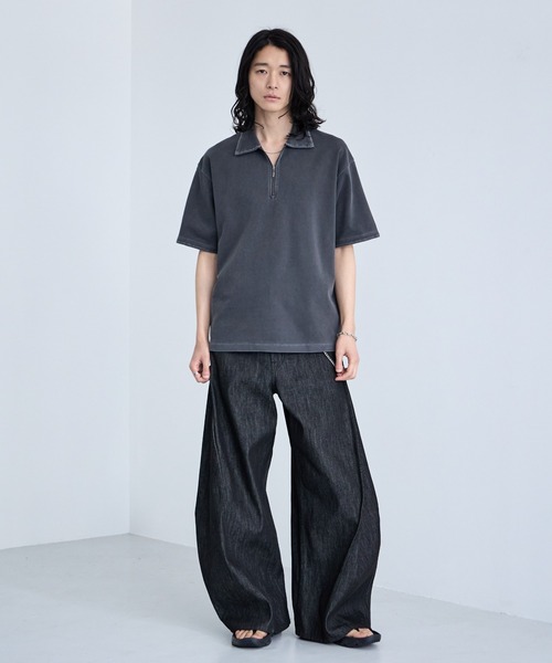 RAGEBLUE（レイジブルー）の「Pigment Half Zip T-Shirt / ピグメント加工/ハンドステッチハーフジップTシャツ（Tシャツ/カットソー・メンズ・オフホワイト/ブルー/その他19/ダークブラウン・SMALL/LARGE/MEDIUM）」の9枚目の写真