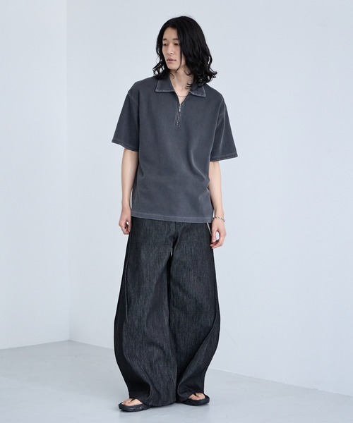 RAGEBLUE（レイジブルー）の「Pigment Half Zip T-Shirt / ピグメント加工/ハンドステッチハーフジップTシャツ（Tシャツ/カットソー・メンズ・オフホワイト/ブルー/その他19/ダークブラウン・SMALL/LARGE/MEDIUM）」の10枚目の写真