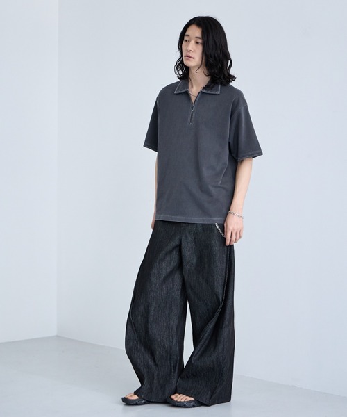 RAGEBLUE（レイジブルー）の「Pigment Half Zip T-Shirt / ピグメント加工/ハンドステッチハーフジップTシャツ（Tシャツ/カットソー・メンズ・オフホワイト/ブルー/その他19/ダークブラウン・SMALL/LARGE/MEDIUM）」の11枚目の写真