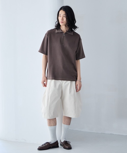 RAGEBLUE（レイジブルー）の「Pigment Half Zip T-Shirt / ピグメント加工/ハンドステッチハーフジップTシャツ（Tシャツ/カットソー・メンズ・オフホワイト/ブルー/その他19/ダークブラウン・SMALL/LARGE/MEDIUM）」の15枚目の写真