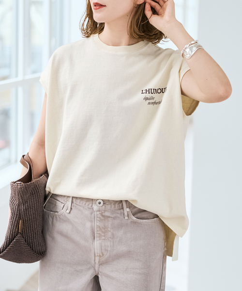 upperhights（アッパーハイツ）の「upper hights/アッパーハイツ 別注BIG NO SLEEVE TEE*（Tシャツ/カットソー・レディース・カーキ/ホワイト系その他/ブラック系その他/ベージュ・FREE）」の18枚目の写真