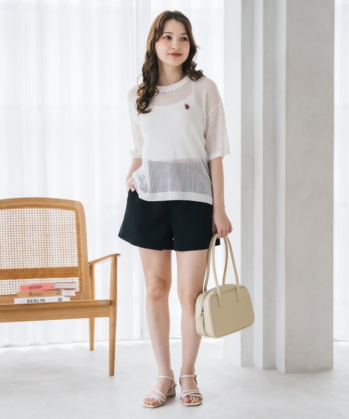 U.S. POLO ASSN.(ユーエスポロアッスン)の「U.S. POLO ASSN. ユーエスポロアッスン W's ワンポイントロゴ刺繍透かし編み半端袖プルオーバーニット(ニット/セーター・レディース・オフホワイト/ブラウン/ピンク/ブラック・M/L)」の10枚目の写真