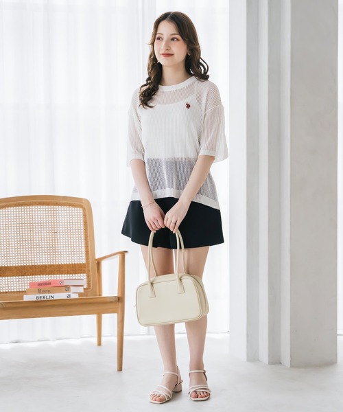 U.S. POLO ASSN.(ユーエスポロアッスン)の「U.S. POLO ASSN. ユーエスポロアッスン W's ワンポイントロゴ刺繍透かし編み半端袖プルオーバーニット(ニット/セーター・レディース・オフホワイト/ブラウン/ピンク/ブラック・M/L)」の8枚目の写真