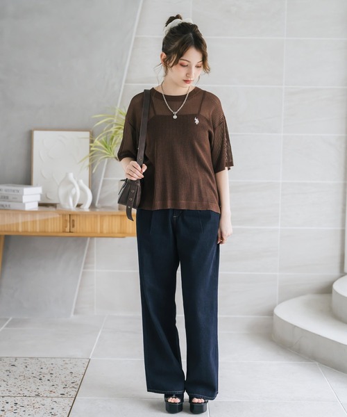 U.S. POLO ASSN.(ユーエスポロアッスン)の「U.S. POLO ASSN. ユーエスポロアッスン W's ワンポイントロゴ刺繍透かし編み半端袖プルオーバーニット(ニット/セーター・レディース・オフホワイト/ブラウン/ピンク/ブラック・M/L)」の22枚目の写真