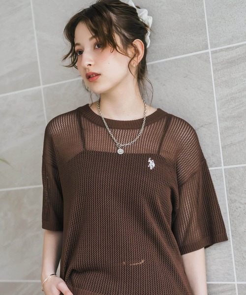 U.S. POLO ASSN.(ユーエスポロアッスン)の「U.S. POLO ASSN. ユーエスポロアッスン W's ワンポイントロゴ刺繍透かし編み半端袖プルオーバーニット(ニット/セーター・レディース・オフホワイト/ブラウン/ピンク/ブラック・M/L)」の20枚目の写真