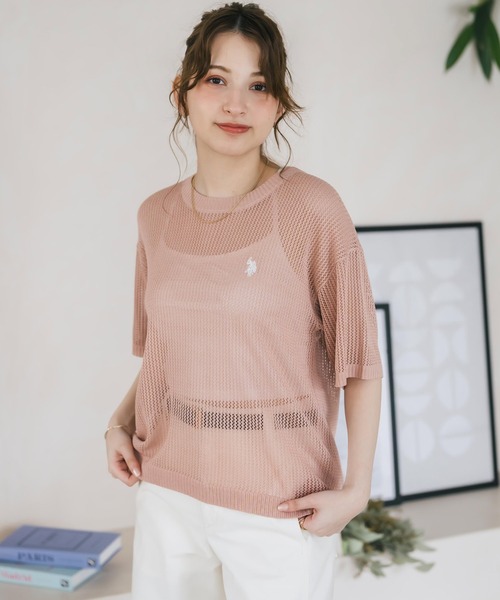 U.S. POLO ASSN.(ユーエスポロアッスン)の「U.S. POLO ASSN. ユーエスポロアッスン W's ワンポイントロゴ刺繍透かし編み半端袖プルオーバーニット(ニット/セーター・レディース・オフホワイト/ブラウン/ピンク/ブラック・M/L)」の19枚目の写真