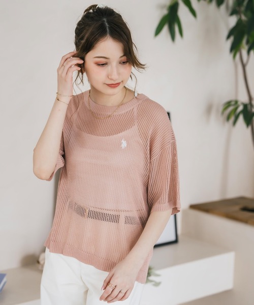 U.S. POLO ASSN.(ユーエスポロアッスン)の「U.S. POLO ASSN. ユーエスポロアッスン W's ワンポイントロゴ刺繍透かし編み半端袖プルオーバーニット(ニット/セーター・レディース・オフホワイト/ブラウン/ピンク/ブラック・M/L)」の18枚目の写真