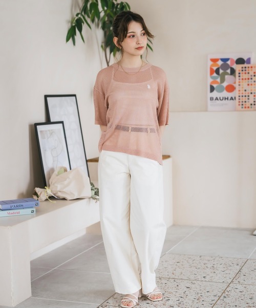 U.S. POLO ASSN.(ユーエスポロアッスン)の「U.S. POLO ASSN. ユーエスポロアッスン W's ワンポイントロゴ刺繍透かし編み半端袖プルオーバーニット(ニット/セーター・レディース・オフホワイト/ブラウン/ピンク/ブラック・M/L)」の17枚目の写真