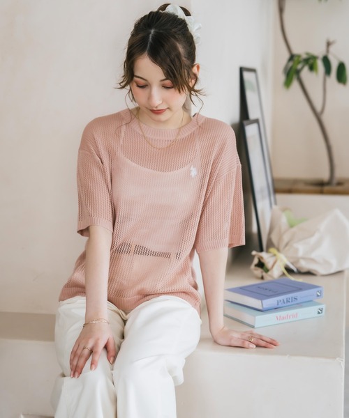 U.S. POLO ASSN.(ユーエスポロアッスン)の「U.S. POLO ASSN. ユーエスポロアッスン W's ワンポイントロゴ刺繍透かし編み半端袖プルオーバーニット(ニット/セーター・レディース・オフホワイト/ブラウン/ピンク/ブラック・M/L)」の14枚目の写真