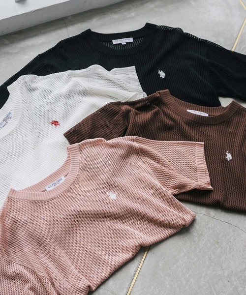 U.S. POLO ASSN.(ユーエスポロアッスン)の「U.S. POLO ASSN. ユーエスポロアッスン W's ワンポイントロゴ刺繍透かし編み半端袖プルオーバーニット(ニット/セーター・レディース・オフホワイト/ブラウン/ピンク/ブラック・M/L)」の13枚目の写真