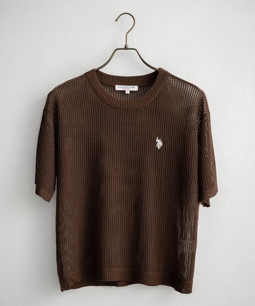 U.S. POLO ASSN.(ユーエスポロアッスン)の「U.S. POLO ASSN. ユーエスポロアッスン W's ワンポイントロゴ刺繍透かし編み半端袖プルオーバーニット(ニット/セーター・レディース・オフホワイト/ブラウン/ピンク/ブラック・M/L)」の5枚目の写真