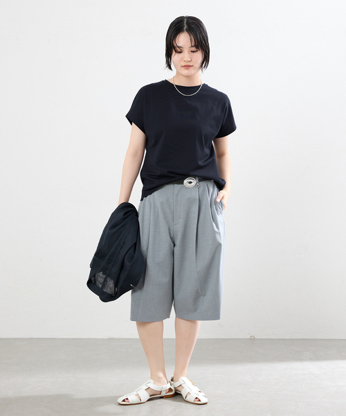 IENA（イエナ）の「ATON/エイトン SUVIN 60/2 CAP SLEEVE Tシャツ（Tシャツ/カットソー・レディース・ブラック系その他/チャコールグレー/ホワイト/ネイビー・FREE）」の8枚目の写真
