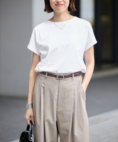 IENA（イエナ）の「ATON/エイトン SUVIN 60/2 CAP SLEEVE Tシャツ（Tシャツ/カットソー・レディース・ブラック系その他/チャコールグレー/ホワイト/ネイビー・FREE）」の21枚目の写真