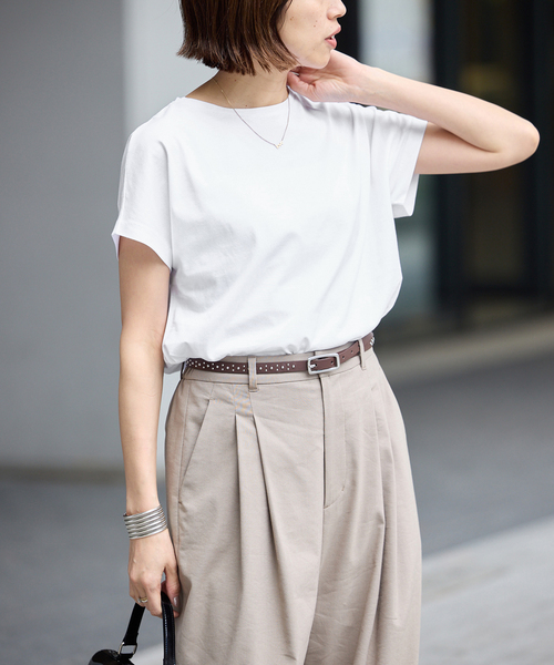 IENA（イエナ）の「ATON/エイトン SUVIN 60/2 CAP SLEEVE Tシャツ（Tシャツ/カットソー・レディース・ブラック系その他/チャコールグレー/ホワイト/ネイビー・FREE）」の22枚目の写真