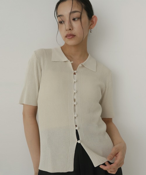 hellam(へラム)の「麻タッチ襟付きカーデ(Tシャツ/カットソー・レディース・杢グレー/アイボリー/ブルー/ブラック・FREE)」の1枚目の写真