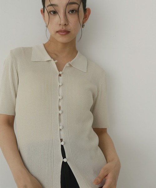 hellam(へラム)の「麻タッチ襟付きカーデ(Tシャツ/カットソー・レディース・杢グレー/アイボリー/ブルー/ブラック・FREE)」の5枚目の写真