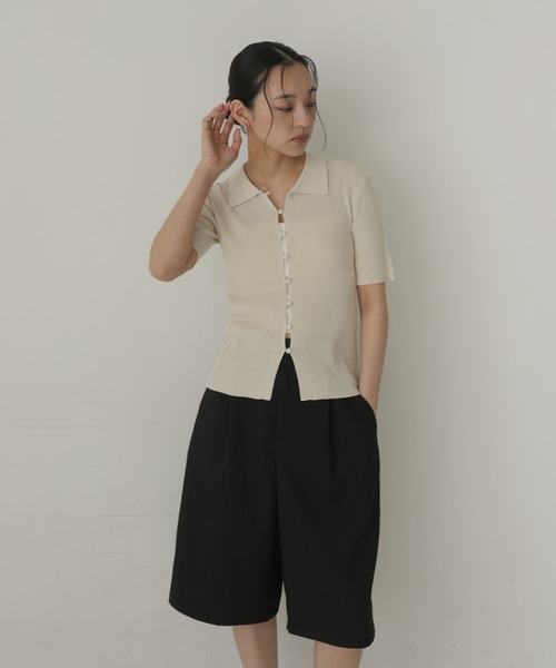 hellam(へラム)の「麻タッチ襟付きカーデ(Tシャツ/カットソー・レディース・杢グレー/アイボリー/ブルー/ブラック・FREE)」の6枚目の写真