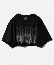 FANSHOW（ファンショー）の「CHAOS LETTERING RAW EDGE CROP SHORT SLEEVE - BLACK（Tシャツ/カットソー）」