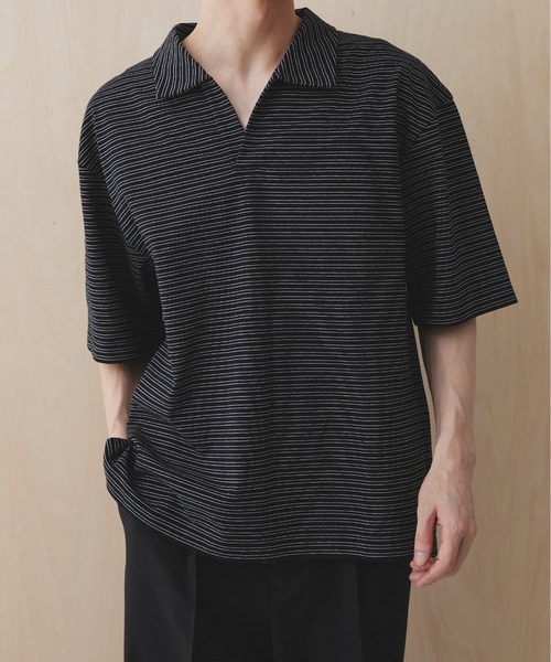 PUBLIC TOKYO(パブリックトウキョウ)の「【残りわずか】スキッパーポロTEE /夏服/半袖/ウォッシャブル/綿100%(Tシャツ/カットソー・メンズ・ホワイト/グレー/ブラック/その他・1/2)」の4枚目の写真